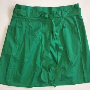 Theory Green Cotton A-Line Skirt with Tie Waist – Size 12